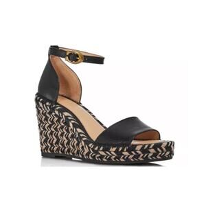 Coach Kit Black Leather Wedge Platform Espadrille Sandals Size 6